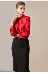 Red Retro Ruffle Neck Blouse - FashionByTeresa